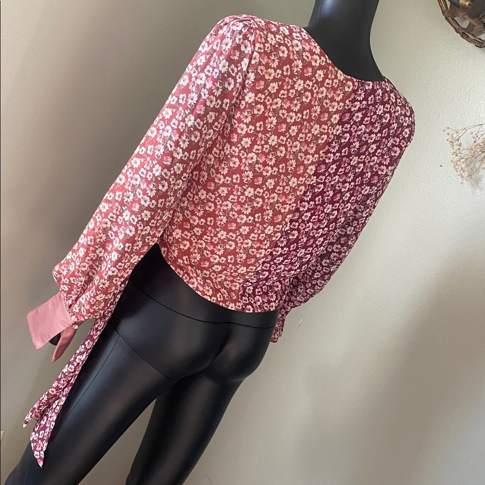 En Saison Floral Wrap Blouse - Pink and Burgundy NWTs - Picture 7 of 13